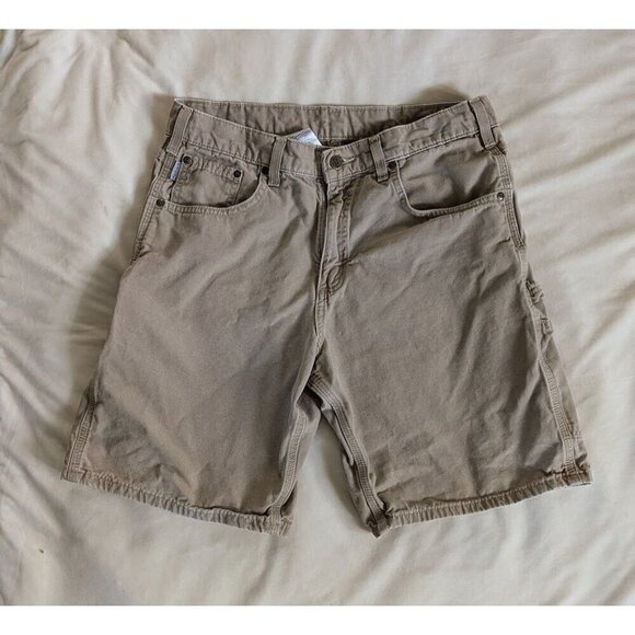 Carhartt Shorts Mens 34 Carpenter Workwear Tan Canvas Cargo Outdoor - Picture 1 of 6